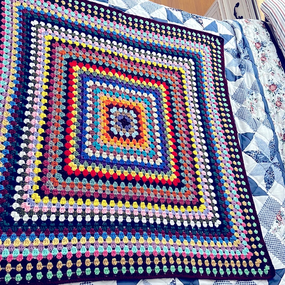 Handmade Crochet Blanked Multicolor Burgundy Edge